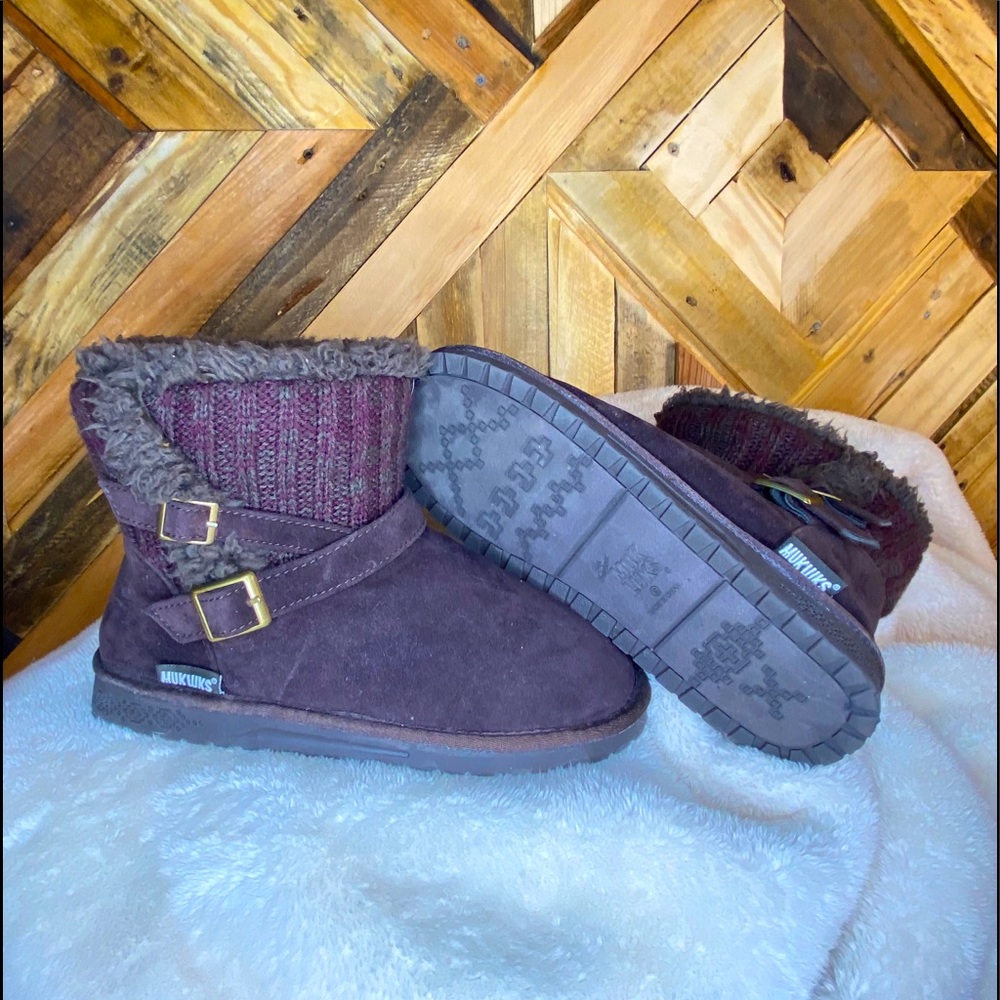 Muk Luks | Plum Fleece Lined Warm Knit Boots | 9